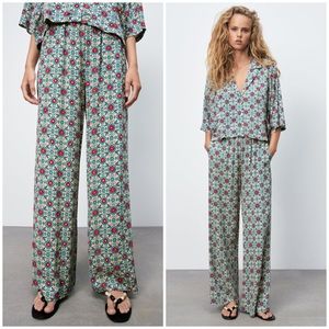 ZARA Wide Leg Tile Print Flowy Pants
